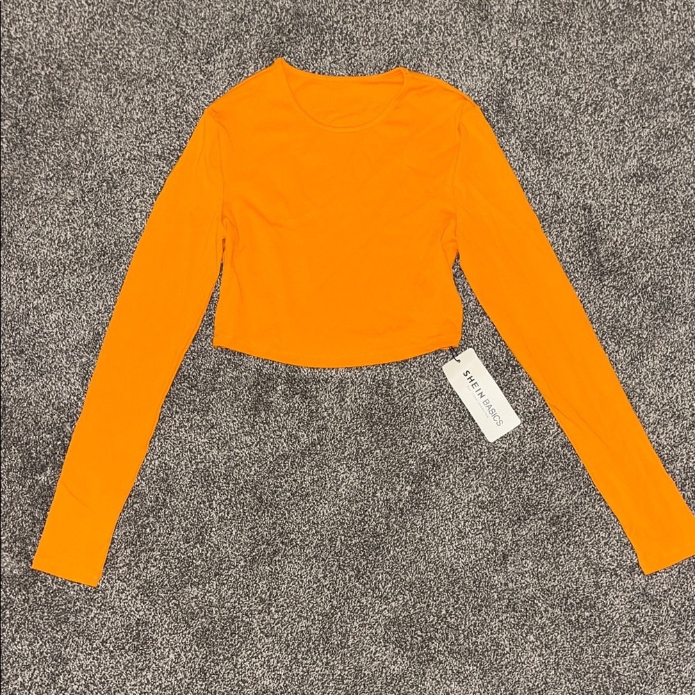 SHEIN Vibrant Orange Long Sleeve Crop Top